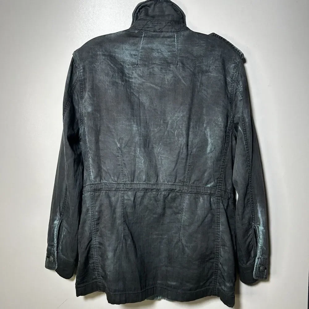 Free People Double Cloth Jacket Military Drawstring Jacket Womens XS Blue Gray